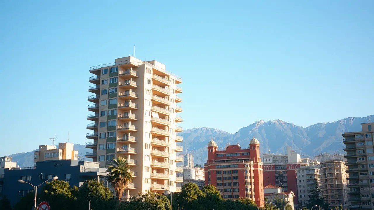 Edificio residencial de Santiago con la cordillera al fondo